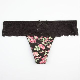 Floral Lace Trim Thong Black Multi In Sizes Small, Medium, Large For Women 2425
