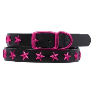 Platinum Pets Black Genuine Leather Dog Collar with Stars   Raspberry (17 20)