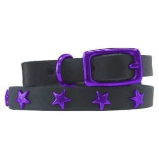 Platinum Pets Black Genuine Leather Cat and Puppy Collar with Stars   Purple (7.