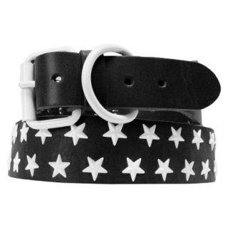 Platinum Pets Black Genuine Leather Dog Collar withStars   White (20 24)