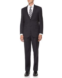 Mini Check Two Button Wool Suit, Charcoal