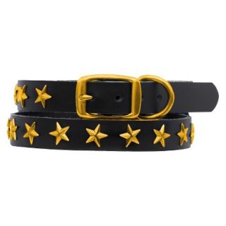Platinum Pets Black Genuine Leather Dog Collar with Stars   Gold (11   15)