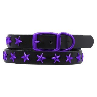Platinum Pets Black Genuine Leather Dog Collar with Stars   Purple (17 20)