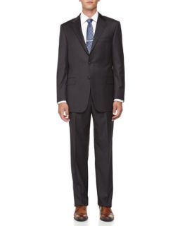 Pinstripe Two Button Wool Suit, Charcoal