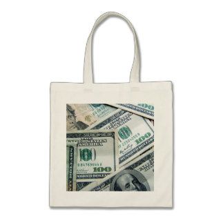 Cash Money US Dollar Bills Piled Up Canvas Bag