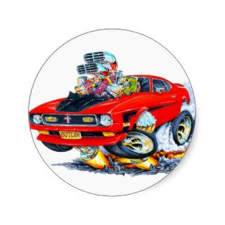 1971 72 Mustang Mach 1 Red Car Round Stickers