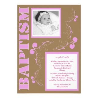 Trendy Pink Baptism Paisley For Baby Girl Custom Invitation