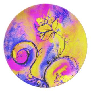 WHIMSICAL FLOWERS pink yellow purple violet Dinner Plates