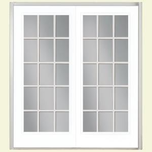 Masonite 72 in. x 80 in. Ultra White Prehung Right Hand Inswing 15 Lite Steel Patio Door with No Brickmold in Vinyl Frame 26486