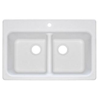 FrankeUSA Dual Mount Composite Granite 33x22x8 1 Hole Double Bowl Kitchen Sink in White FPW3322 1