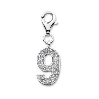 Amore Sterling Silver CZ Number 9 Lobster Clasp Charm Clasp Style Charms Jewelry