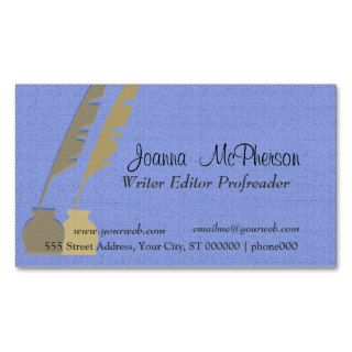 Feather Pen   Blue and Gold Business Card