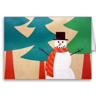 Christmas Holiday Snowman & Trees Greeting Card