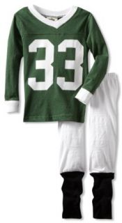 Wes and Willy Boys 2 7 Number 33 Football Pajamas, Michigan State Green, 2 Pajama Sets Clothing