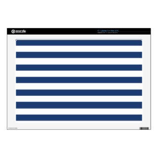 Cobalt Blue And Horizontal White Stripes Pattern Skins For Laptops
