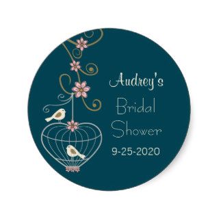 Birdcage Bridal Shower Round Sticker
