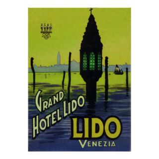 Vintage Travel Poster, Grand Hotel Lido, Venice