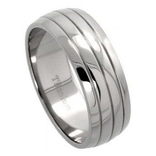 Men's Comfort Fit Titanium Wedding Band 8mm Dome Groove Design Size 9 Jewelry