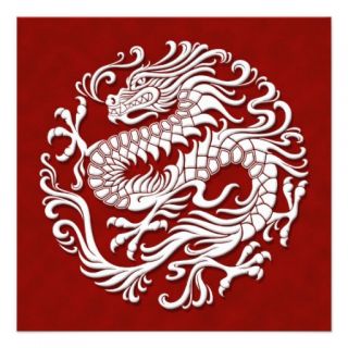 Traditional White and Red Chinese Dragon Circle Custom Announcements