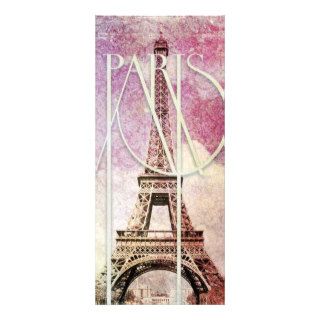 Girly pink, purple damask Eiffel Tower, Paris Custom Rack Card