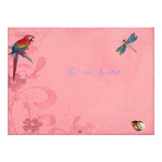 Floral Invites With Parrot and Dragonfly