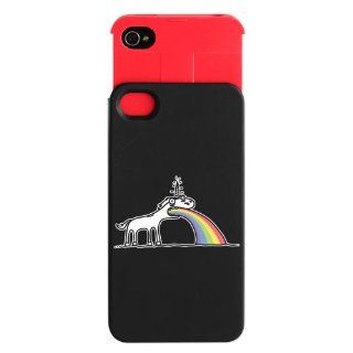 iPhone 4 or 4S Wallet Case Black and Red Unicorn Vomiting Rainbow 