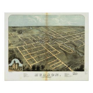 Hudson Michigan 1868 Antique Panoramic Map Poster
