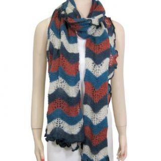 Crochet Wave Scarf Red and Blue