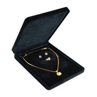 PREMIUM Ultra Soft Suede BLACK Round Corner Large Combo Necklace Gift Box   Dimensions 7.5" x 9.5"L Jewelry