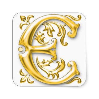 Initial E Capital Letter Sticker in Gold