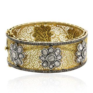 14kt Yellow Gold Rose Cut Diamond Bangle Bracelet Vintage Style Jewelry Jewelry