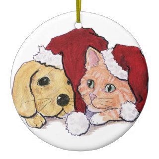 Cute Cartoon Christmas Puppy Kitten Santa Hats Ornament