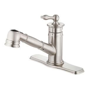 Danze Prince Single Handle Pull Out Sprayer Kitchen Faucet with Deck Plate in Stainless Steel D455010SS
