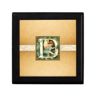 Vintage Cherub Angel Letter D  Tile Jewelry Box