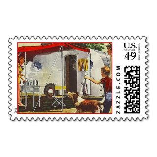 Retro Vintage Teardrop Trailer Camp Postage Stamps