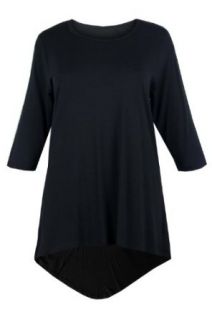 Curvylicious Women's Plus Size Dipped Hem 3/4 Sleeve Tunic Top 28/30 Black