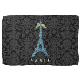 Blue Eiffel Tower in faux glitter Kitchen Towel