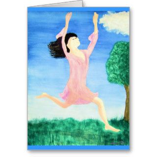 Leaping Lady in Between Heaven and Earth Greeting Card