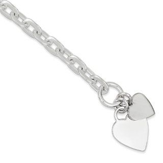 Sterling Silver Engraveable Heart Disc on Fancy Link Toggle Bracelet Length 775 Inch Jewelry
