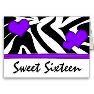 Black White Purple Zebra Sweet 16 Party Cards