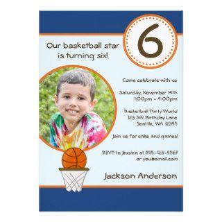 Kids Basketball Photo Birthday Party Invitation