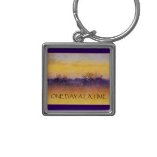 One Day at a Time Orange Purple Field Keychain