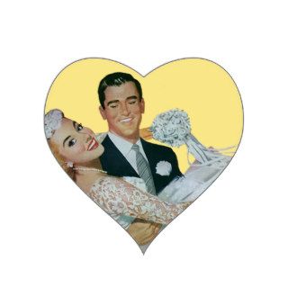 Vintage Wedding, Groom Carrying Bride, Newlyweds Heart Stickers
