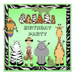 Cute Safari Animals Birthday Party Personalized Announcements