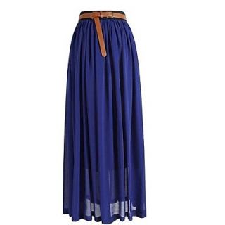 Retro Womens Chiffon Pleated Elastic Waist Long Skirt