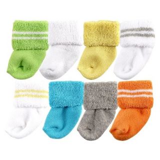Luvable Friends Newborn 8 Pack Solid and Stripe Cuff Socks   Yellow 0 3M