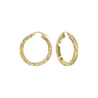 14K Yellow Gold Lasered Square Tube Hoop Earrings, Womens