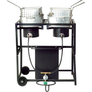 King Kooker Frying Cart with Fry Pans   Dual Burners, 54,000 BTU/ea., Model