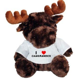 Plush Moose Toy with I love Charmander t shirt (first name/surname/nickname) Toys & Games