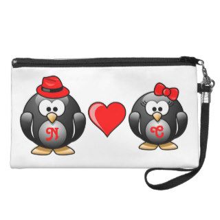 Penguin I Found My Mate for Life Pair Red Heart Wristlet Purses